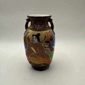 5" Hand Painted Gilded Porcelain Japanese Satsuma Moriage Vase *